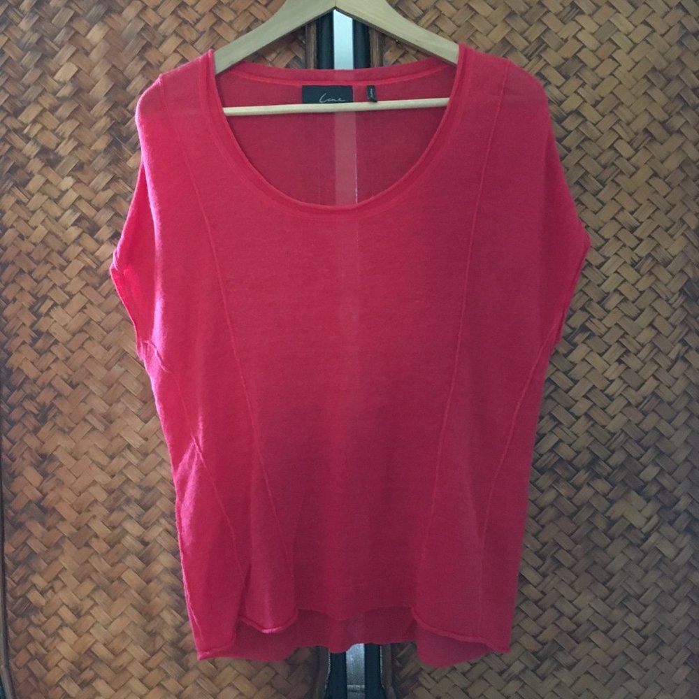 ANTHROPOLOGIE Line & Dot Poppy Red Open Knit Sleeveless Top Linen Blend M